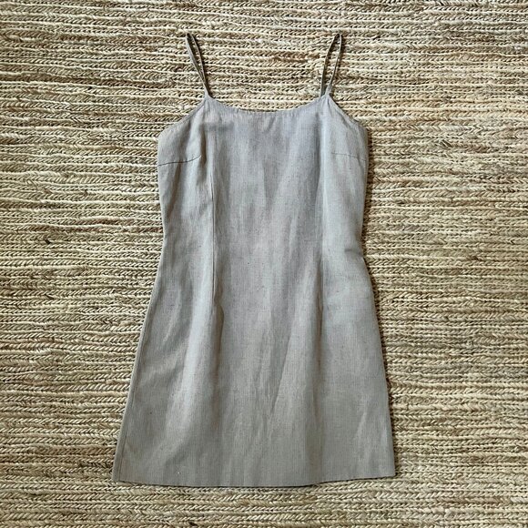 Vintage 90s Fendissime Fendi Fitted Flax Linen Tan Mini Dress IT42 Small - Picture 1 of 10